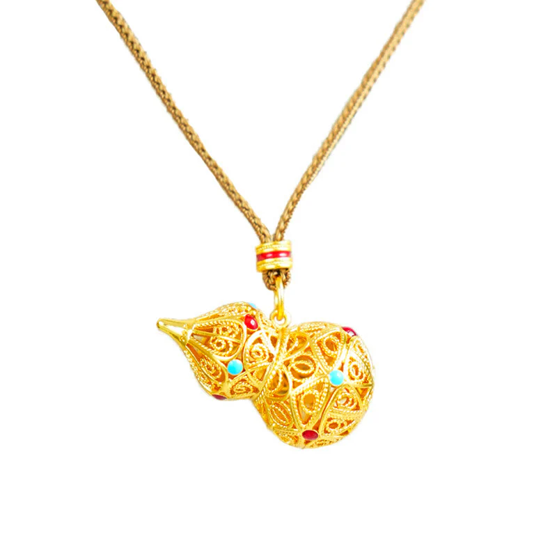 Collana con ciondolo in corda di ottone placcato oro 24k con design a zucca cava Buddha Stones - Image 7