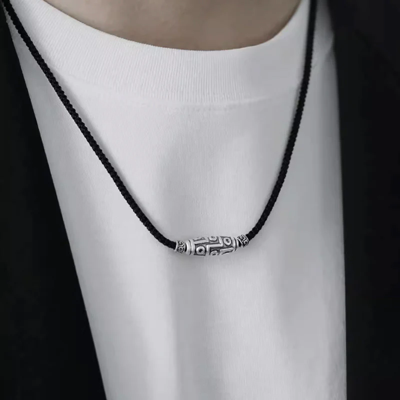 Collana con ciondolo in corda di protezione con motivo a nove occhi Dzi in argento sterling 999 Buddha Stones - Image 12