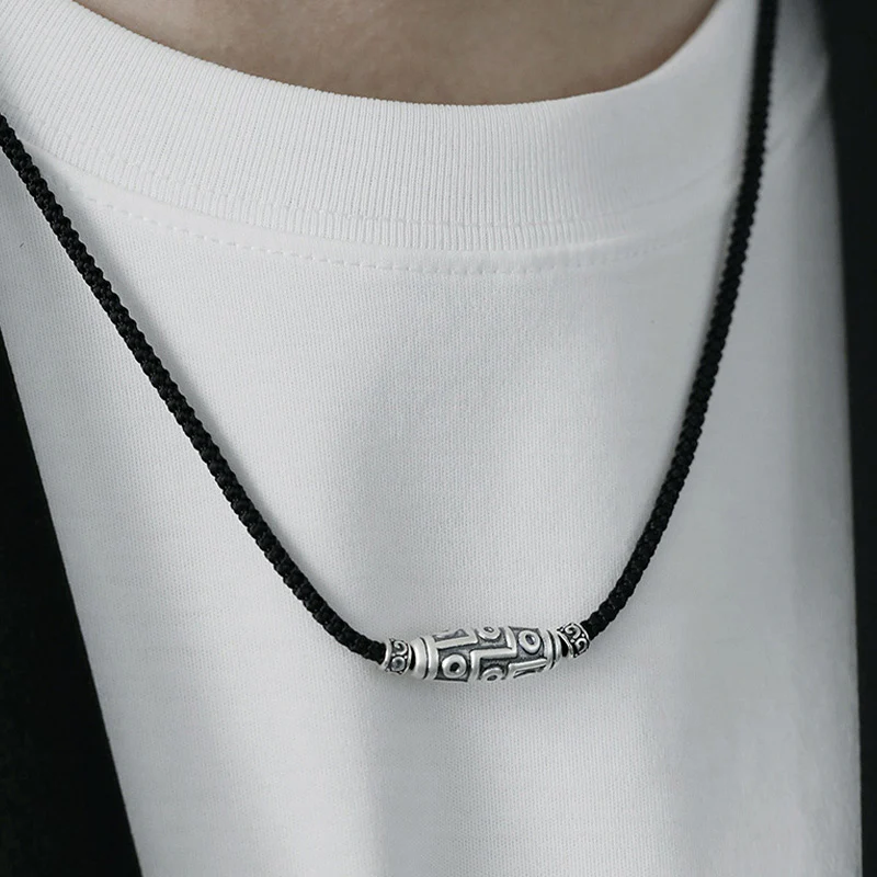 Collana con ciondolo in corda di protezione con motivo a nove occhi Dzi in argento sterling 999 Buddha Stones - Image 13