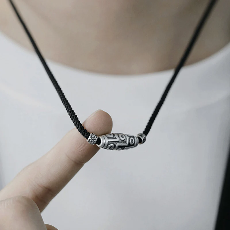 Collana con ciondolo in corda di protezione con motivo a nove occhi Dzi in argento sterling 999 Buddha Stones - Image 16