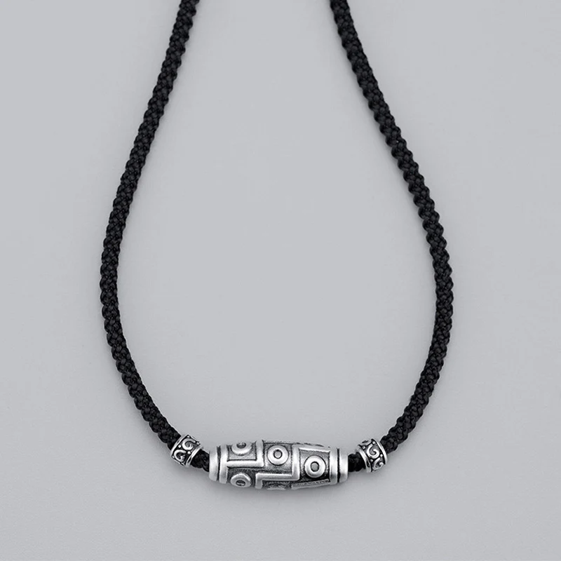 Collana con ciondolo in corda di protezione con motivo a nove occhi Dzi in argento sterling 999 Buddha Stones - Image 17