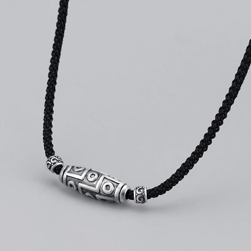 Collana con ciondolo in corda di protezione con motivo a nove occhi Dzi in argento sterling 999 Buddha Stones - Image 2