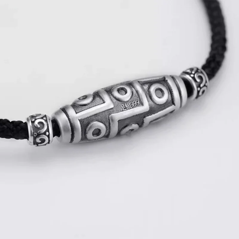 Collana con ciondolo in corda di protezione con motivo a nove occhi Dzi in argento sterling 999 Buddha Stones - Image 3