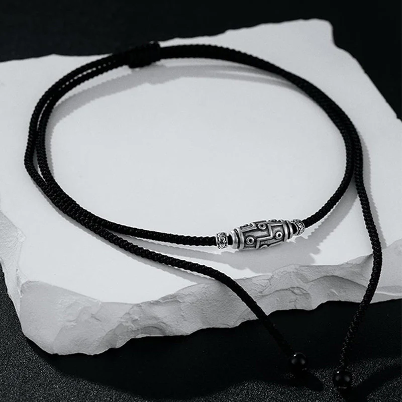 Collana con ciondolo in corda di protezione con motivo a nove occhi Dzi in argento sterling 999 Buddha Stones - Image 4