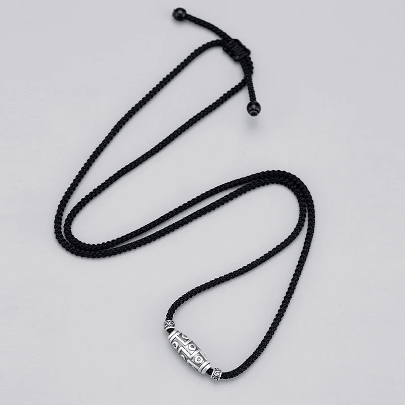 Collana con ciondolo in corda di protezione con motivo a nove occhi Dzi in argento sterling 999 Buddha Stones - Image 5