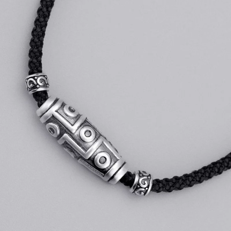 Collana con ciondolo in corda di protezione con motivo a nove occhi Dzi in argento sterling 999 Buddha Stones - Image 6