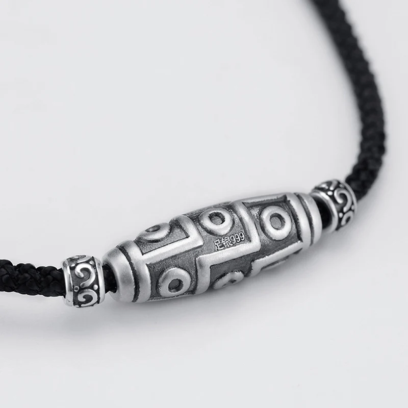 Collana con ciondolo in corda di protezione con motivo a nove occhi Dzi in argento sterling 999 Buddha Stones - Image 7