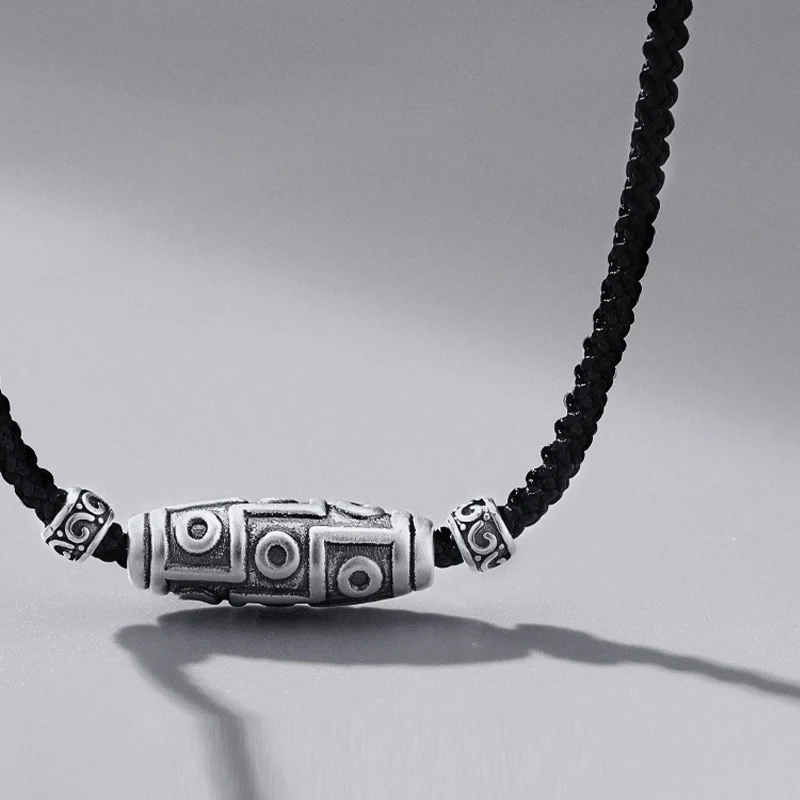 Collana con ciondolo in corda di protezione con motivo a nove occhi Dzi in argento sterling 999 Buddha Stones - Image 8