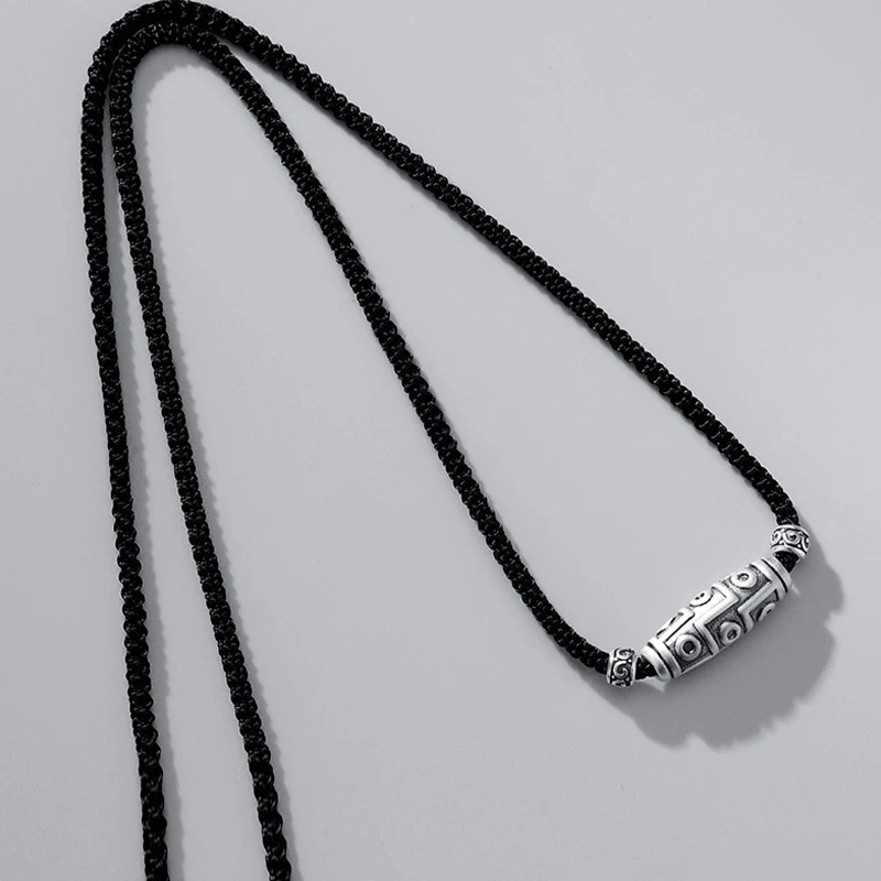 Collana con ciondolo in corda di protezione con motivo a nove occhi Dzi in argento sterling 999 Buddha Stones - Image 9