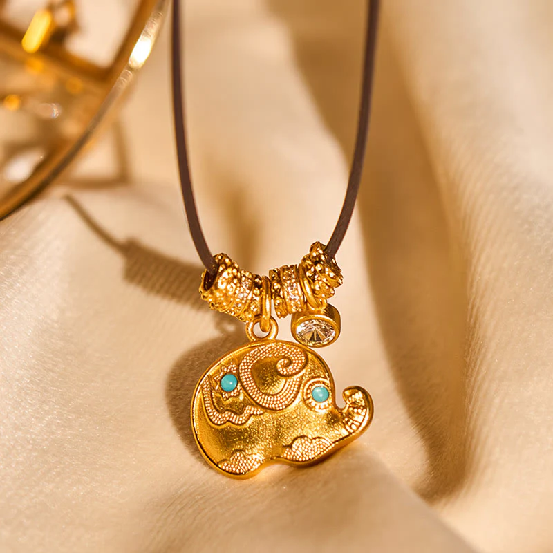 Collana con ciondolo in corda di resistenza in ottone placcato oro 24k con simbolo dell'elefante e Buddha Stones - Image 4
