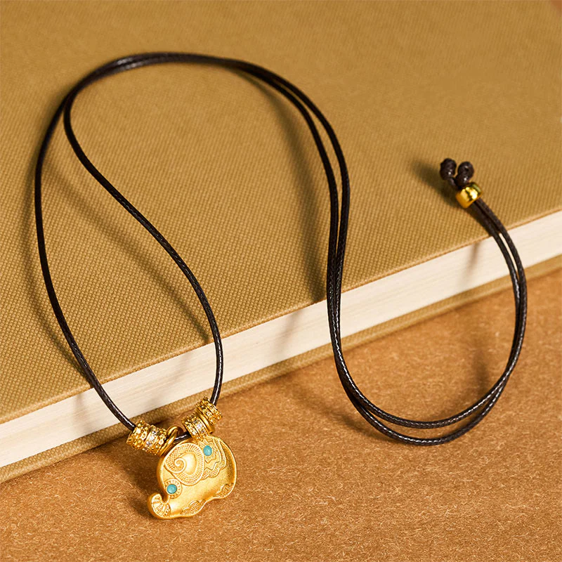 Collana con ciondolo in corda di resistenza in ottone placcato oro 24k con simbolo dell'elefante e Buddha Stones - Image 5