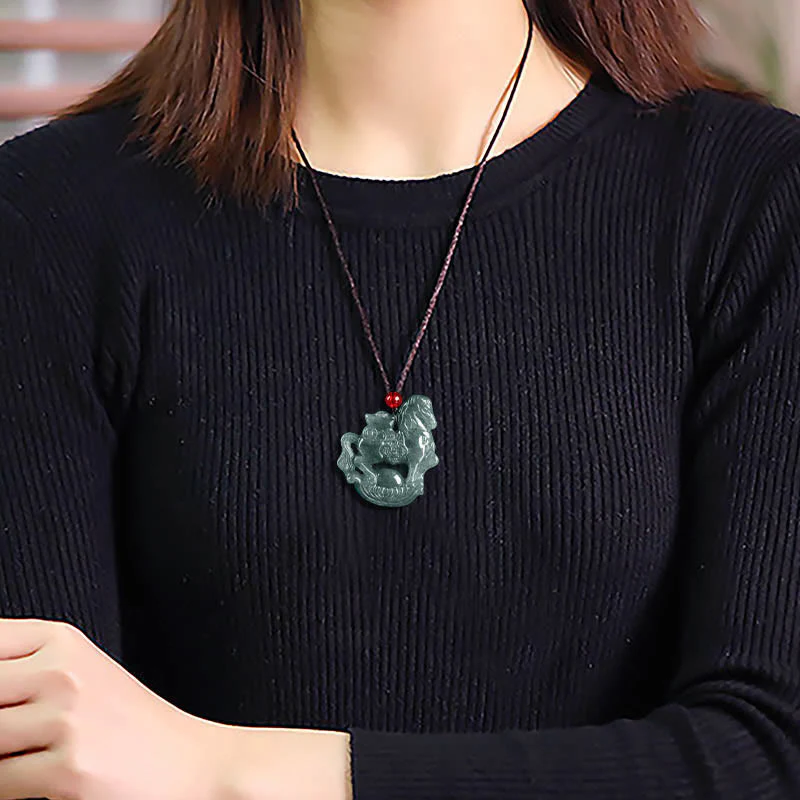 Collana con ciondolo in corda, lingotto di giada, Buddha Stones, anno del cavallo, fortuna e prosperità - Image 12