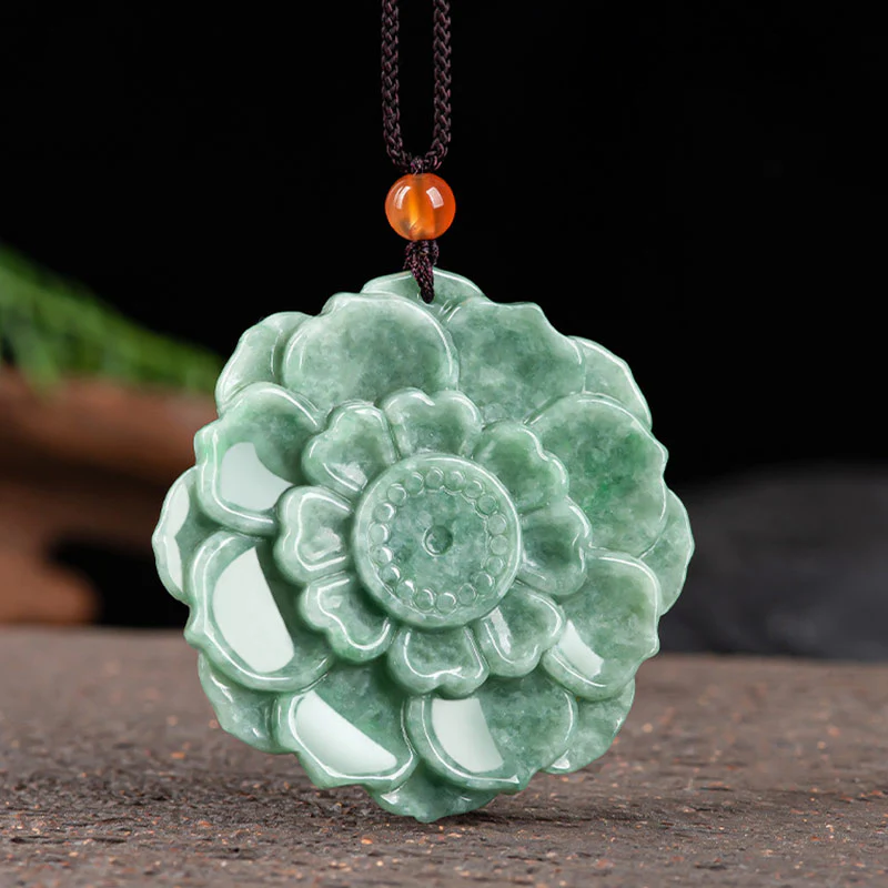 Collana con ciondolo in giada con motivo a loto Buddha Stones, motivo a loto, fortuna e prosperità - Image 5