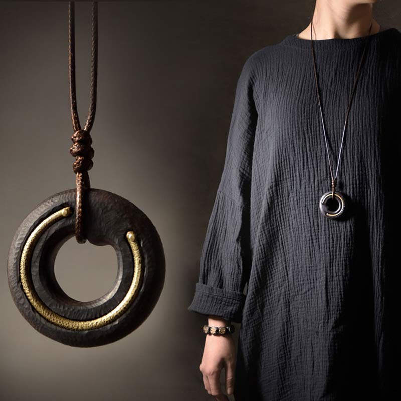 Collana con ciondolo in legno di ebano, cerchio zen, Buddha Stones , pace e calma - Image 5