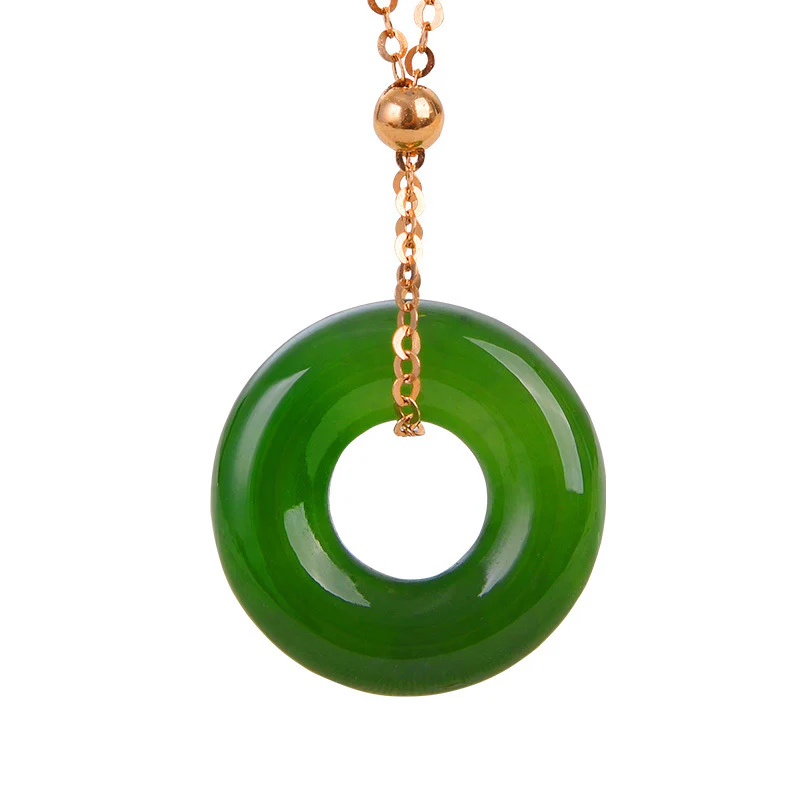 Collana con ciondolo in rame placcato oro 14k con giada ciano curativa rotonda