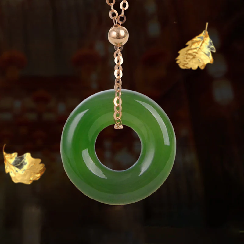 Collana con ciondolo in rame placcato oro 14k con giada ciano curativa rotonda - Image 11