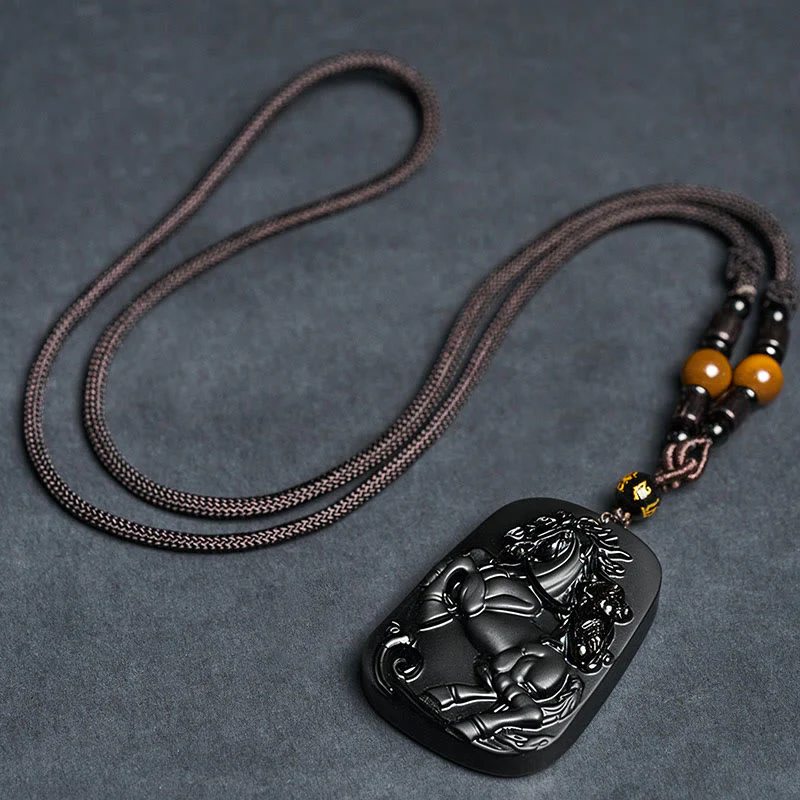 Collana con ciondolo in ossidiana nera con motivo a scimmia dell'anno del cavallo, Om Mani Padme Hum, Buddha Stones - Image 7
