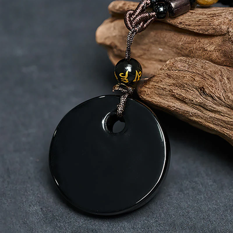 Collana con ciondolo in ossidiana nera con simbolo Yin Yang Buddha Stones Om Mani Padme Hum e forza - Image 5