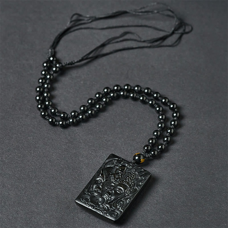 Collana con ciondolo in ossidiana nera e forma a rilievo, metà demone e metà Buddha , Buddha Stones - Image 4