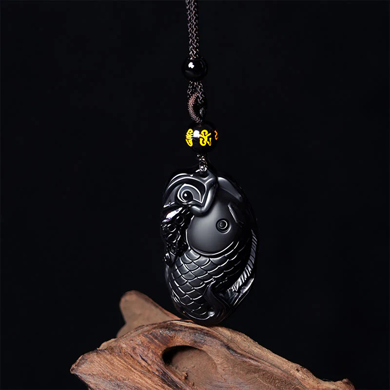 Collana con ciondolo in ossidiana nera naturale Anfiosso di Buddha Stones