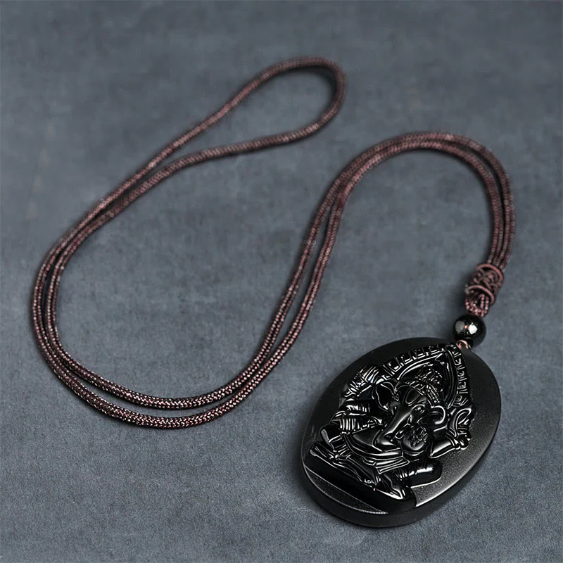 Collana con ciondolo in ossidiana nera naturale con design in rilievo di elefante Buddha Stones - Image 9