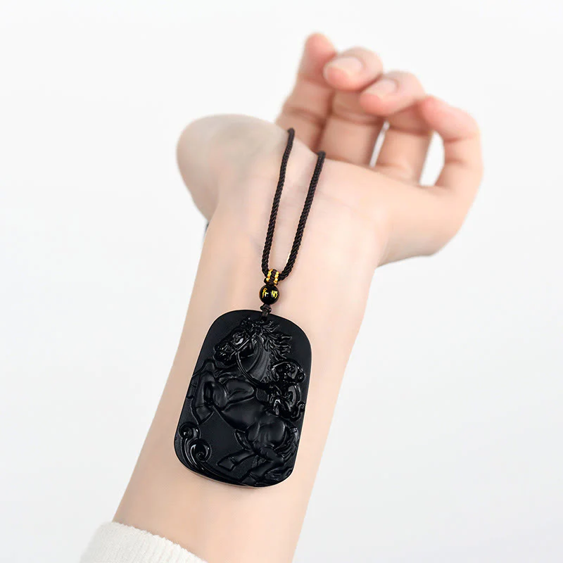 Collana con ciondolo in ossidiana nera naturale dell'anno del cavallo , Buddha Stones - Image 6