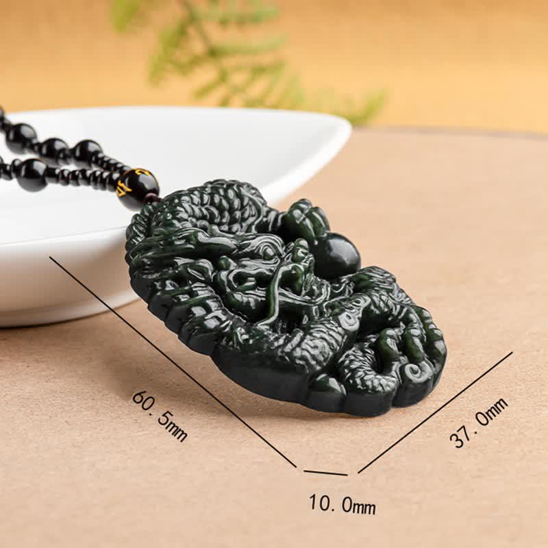 Collana con ciondolo in perline di corda di perline Buddha Stones Hetian Cyan Jade Dragon Success Harmony - Image 11
