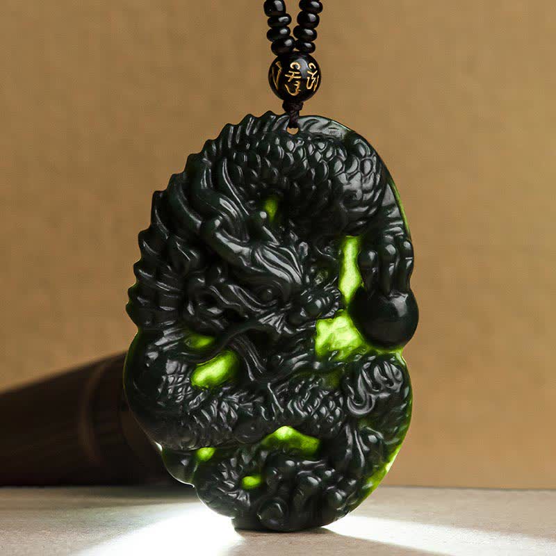 Collana con ciondolo in perline di corda di perline Buddha Stones Hetian Cyan Jade Dragon Success Harmony - Image 9