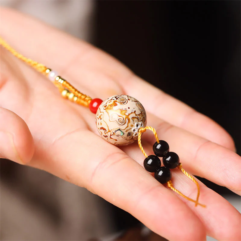 Collana con ciondolo in pietra Buddha Stones, legno di ebano, perlina di Venere, Aurora, lacca artigianale, pace - Image 6
