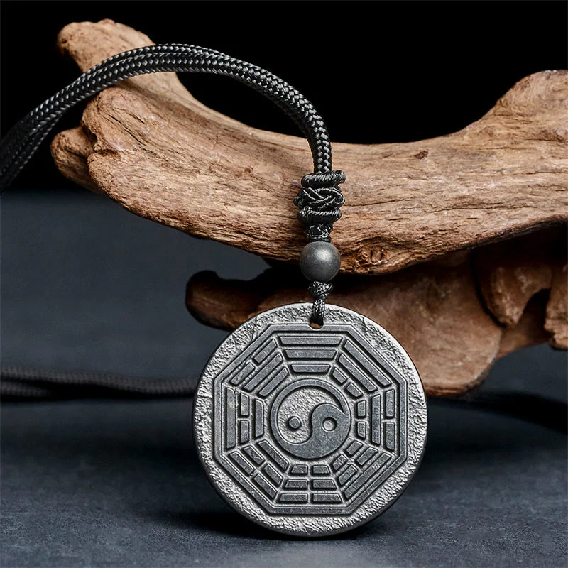Collana con ciondolo in pietra di shungite autentica con protezione Bagua Yin Yang Buddha Stones - Image 2