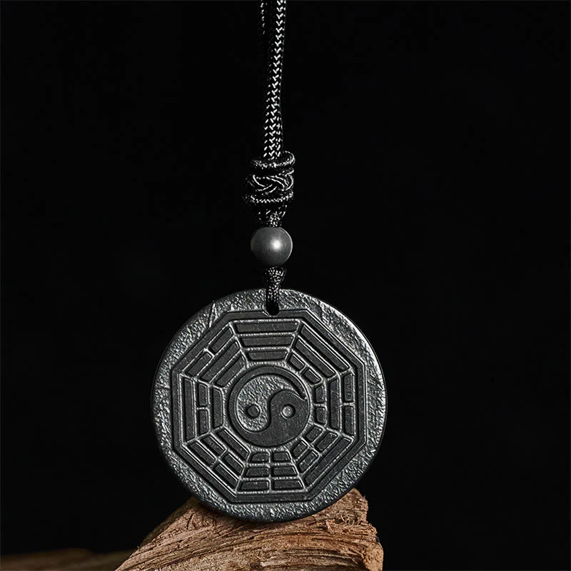 Collana con ciondolo in pietra di shungite autentica con protezione Bagua Yin Yang Buddha Stones - Image 3