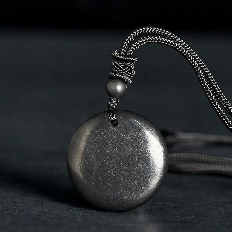 Collana con ciondolo in pietra di shungite autentica, forma geometrica rotonda, forza interiore, Buddha Stones - Image 2