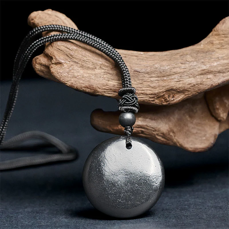 Collana con ciondolo in pietra di shungite autentica, forma geometrica rotonda, forza interiore, Buddha Stones - Image 3