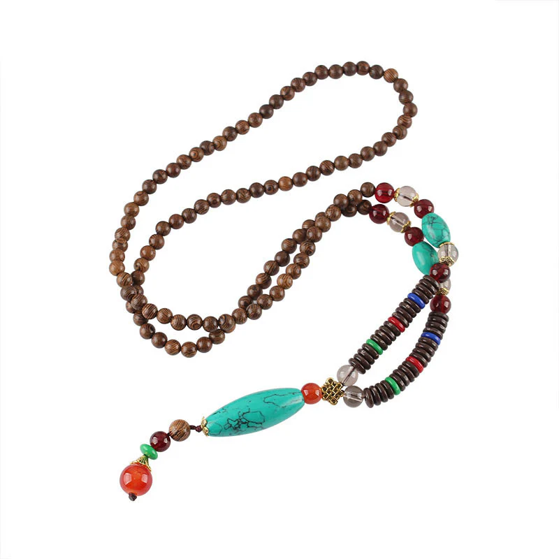 Collana con ciondolo in pietra turchese, pietra di legno di wenge, protezione e calma Buddha Stones - Image 6