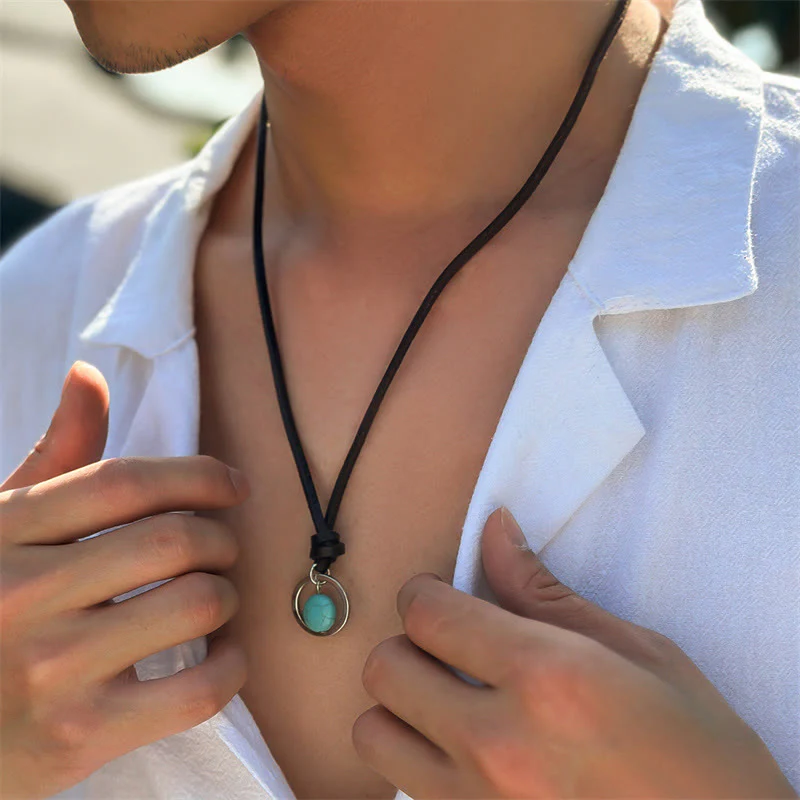 Collana con ciondolo in pietra turchese rotonda con pietre Buddha Stones e forza di protezione - Image 10