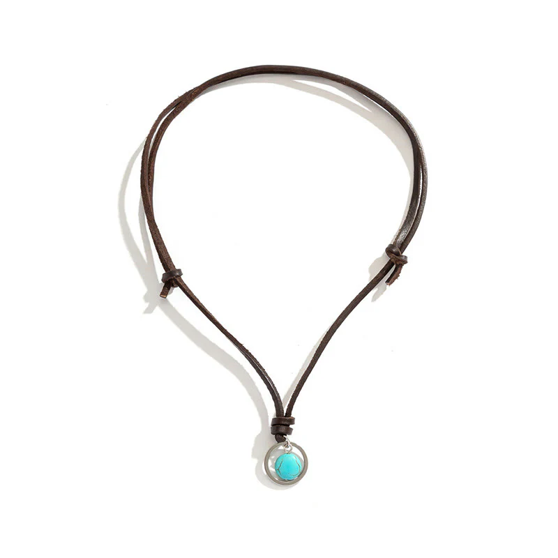 Collana con ciondolo in pietra turchese rotonda con pietre Buddha Stones e forza di protezione - Image 6