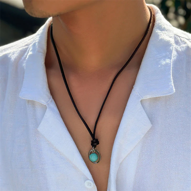 Collana con ciondolo in pietra turchese rotonda con pietre Buddha Stones e forza di protezione - Image 8