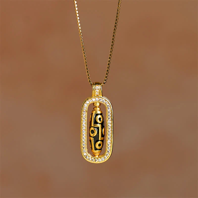 Collana con ciondolo di fortuna e ricchezza, con perline Dzi a nove occhi in ottone placcato oro 24k Buddha Stones - Image 4