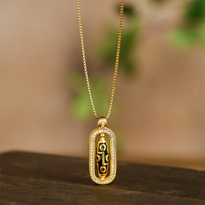 Collana con ciondolo di fortuna e ricchezza, con perline Dzi a nove occhi in ottone placcato oro 24k Buddha Stones - Image 5