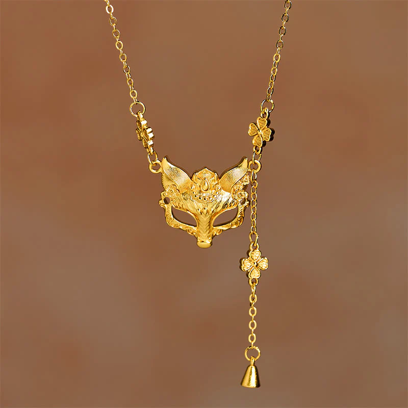 Collana con ciondolo a forma di fiore di volpe in ottone placcato oro 24k con pietra di Buddha