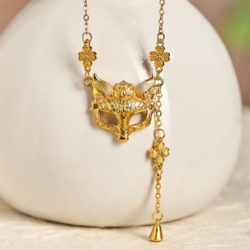 Collana con ciondolo a forma di fiore di volpe in ottone placcato oro 24k con pietra di Buddha - Image 2