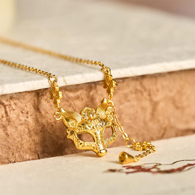 Collana con ciondolo a forma di fiore di volpe in ottone placcato oro 24k con pietra di Buddha - Image 3