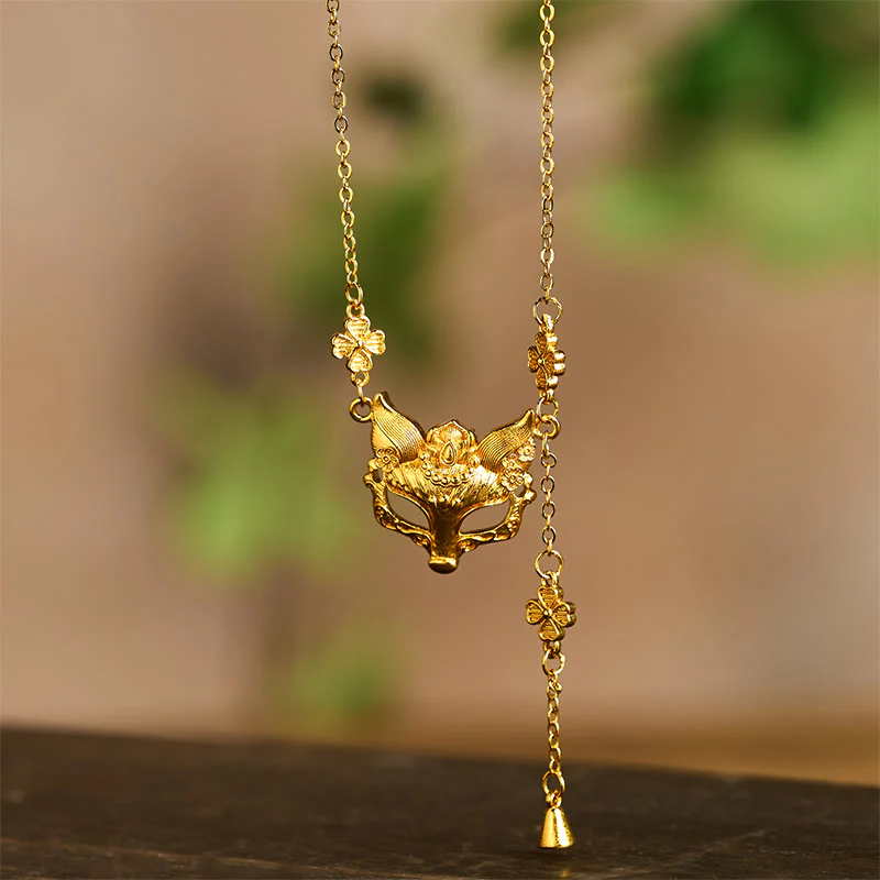 Collana con ciondolo a forma di fiore di volpe in ottone placcato oro 24k con pietra di Buddha - Image 5