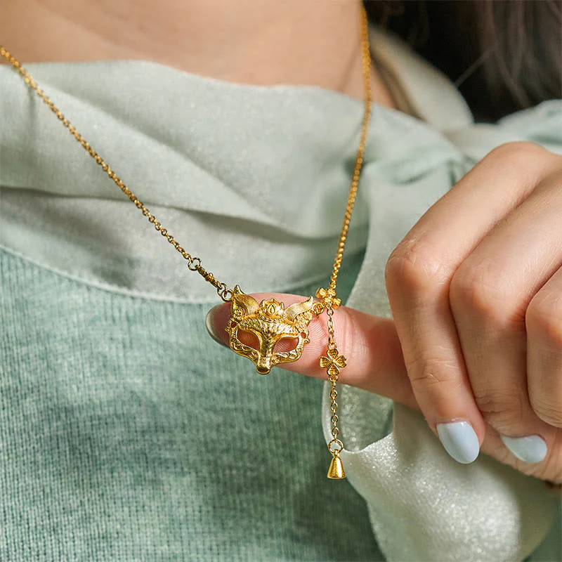 Collana con ciondolo a forma di fiore di volpe in ottone placcato oro 24k con pietra di Buddha - Image 6