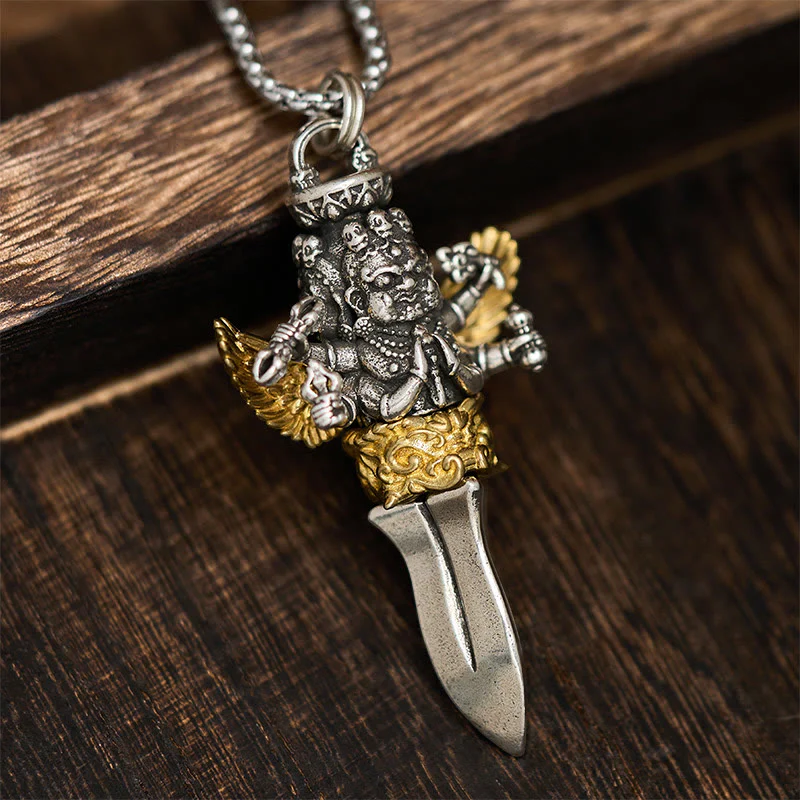 Collana con ciondolo in rame con tre teste e sei braccia, design Vajra tibetano, Buddha Stones, potere spirituale curativo