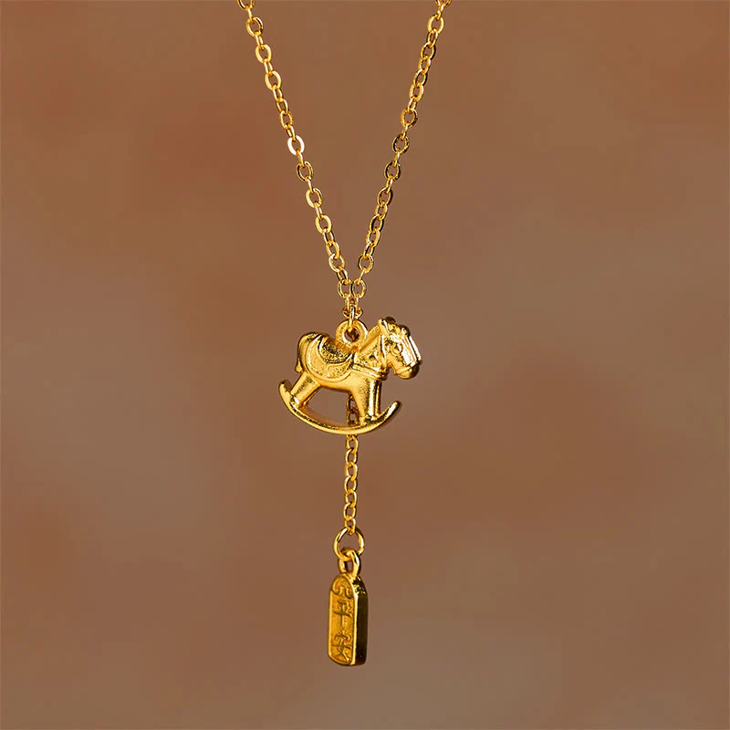 Collana con ciondolo in rame placcato oro 24k "Anno del Cavallo " Buddha Stones