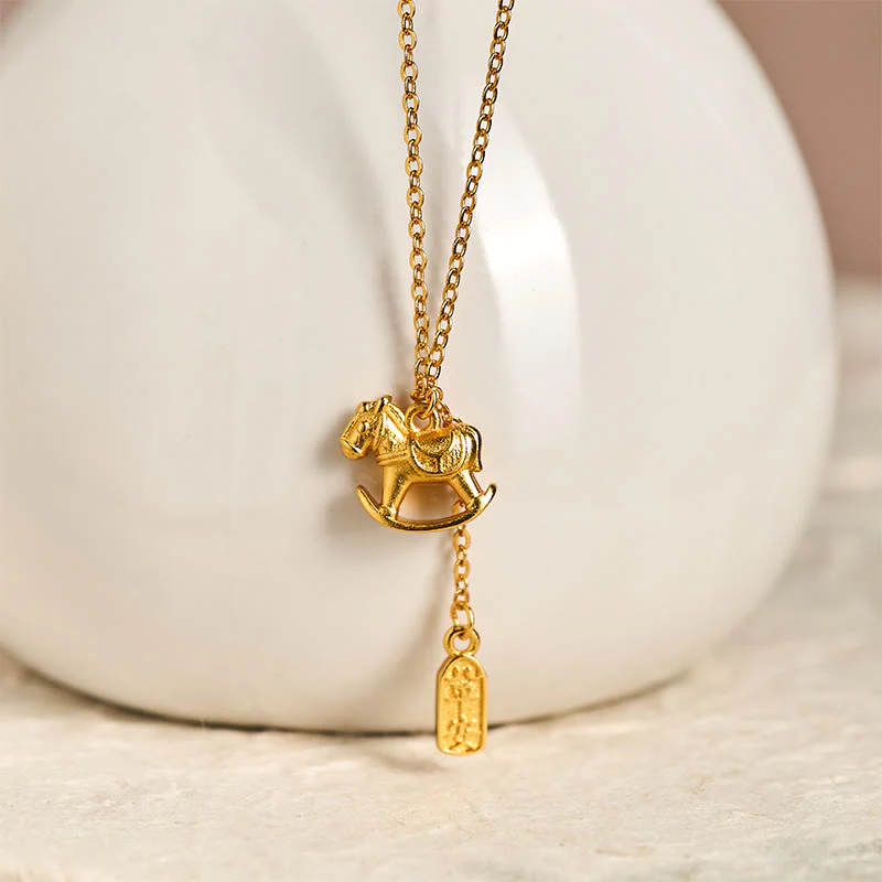 Collana con ciondolo in rame placcato oro 24k "Anno del Cavallo " Buddha Stones - Image 3