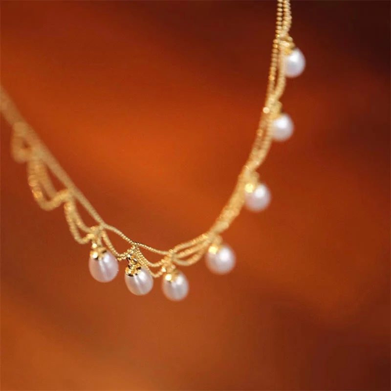 Collana con ciondolo multistrato di perle curative placcate in oro 14K vintage - Image 8