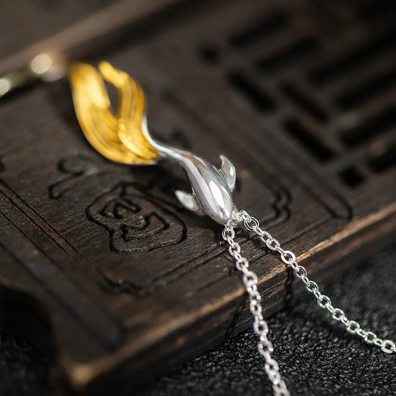 Collana con ciondolo portafortuna a forma di pesce koi dorato in argento sterling 925 Buddha Stones - Image 5