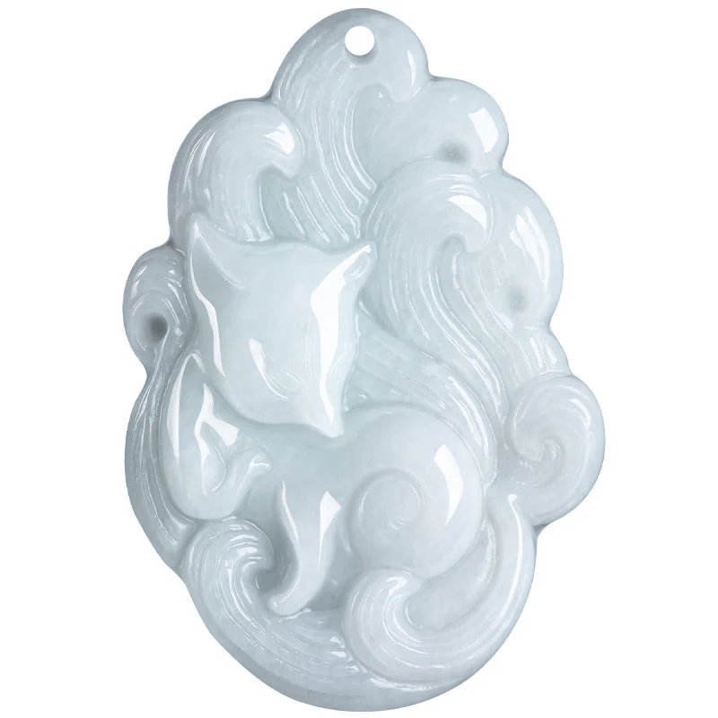 Collana con ciondolo portafortuna a forma di volpe a nove code in giada naturale Buddha Stones - Image 9